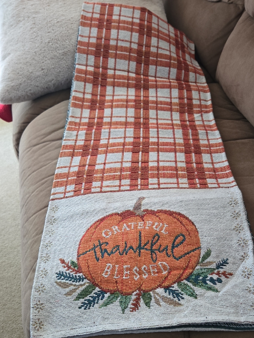 Autumn Pumpkin Table Runner - Grateful Thankful Blessed